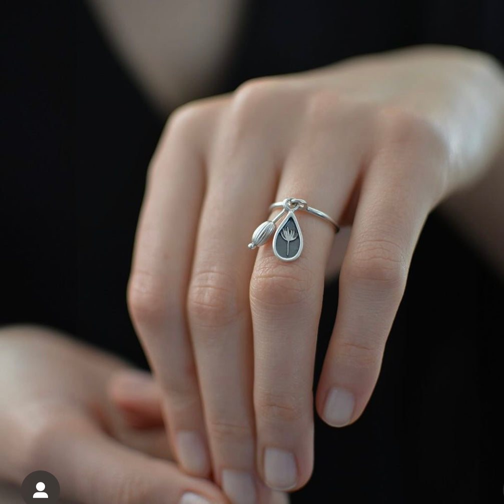 Handmade Silver Ring With Charm and Pearl