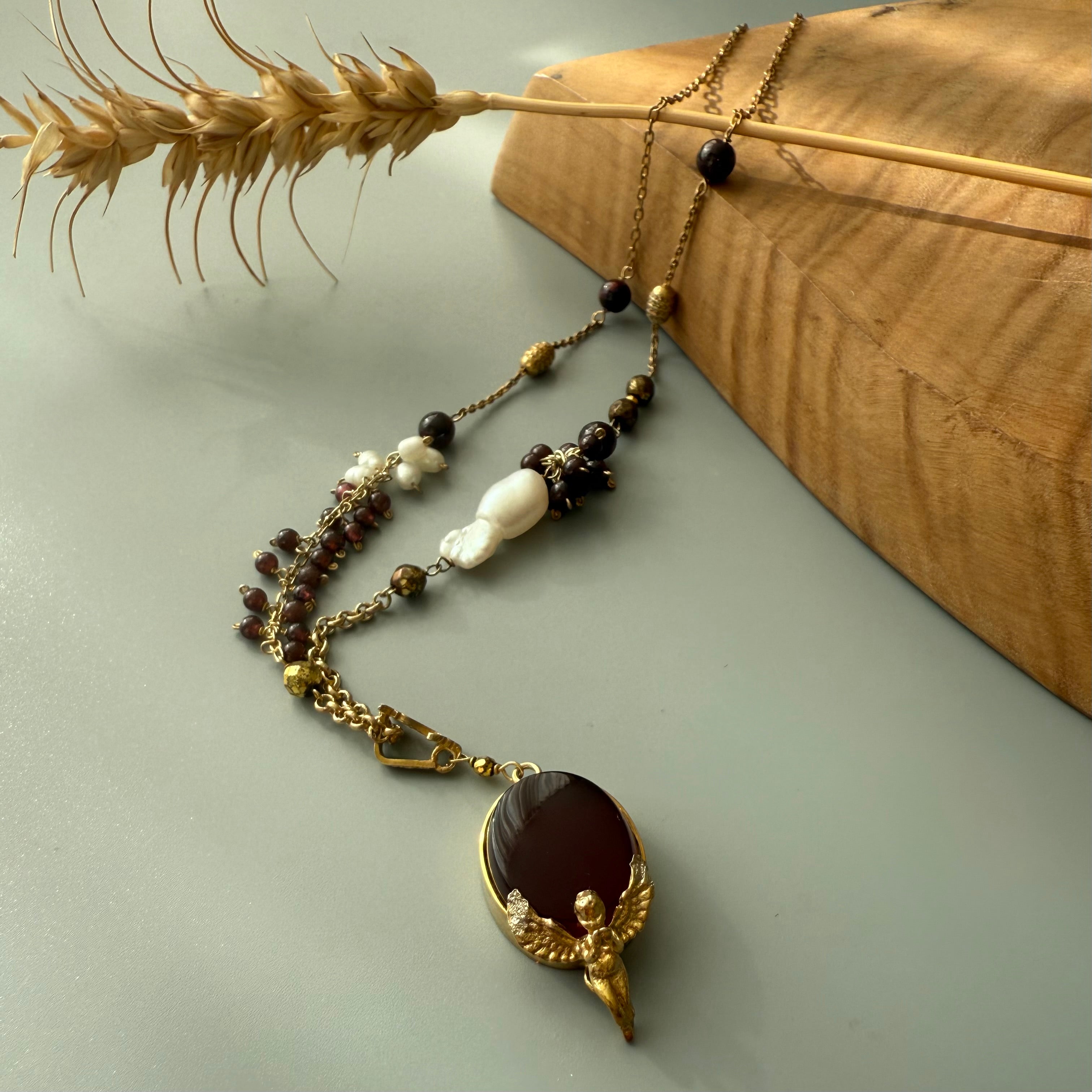 Handmade Gold Plated Silver Necklace with Natural Agate