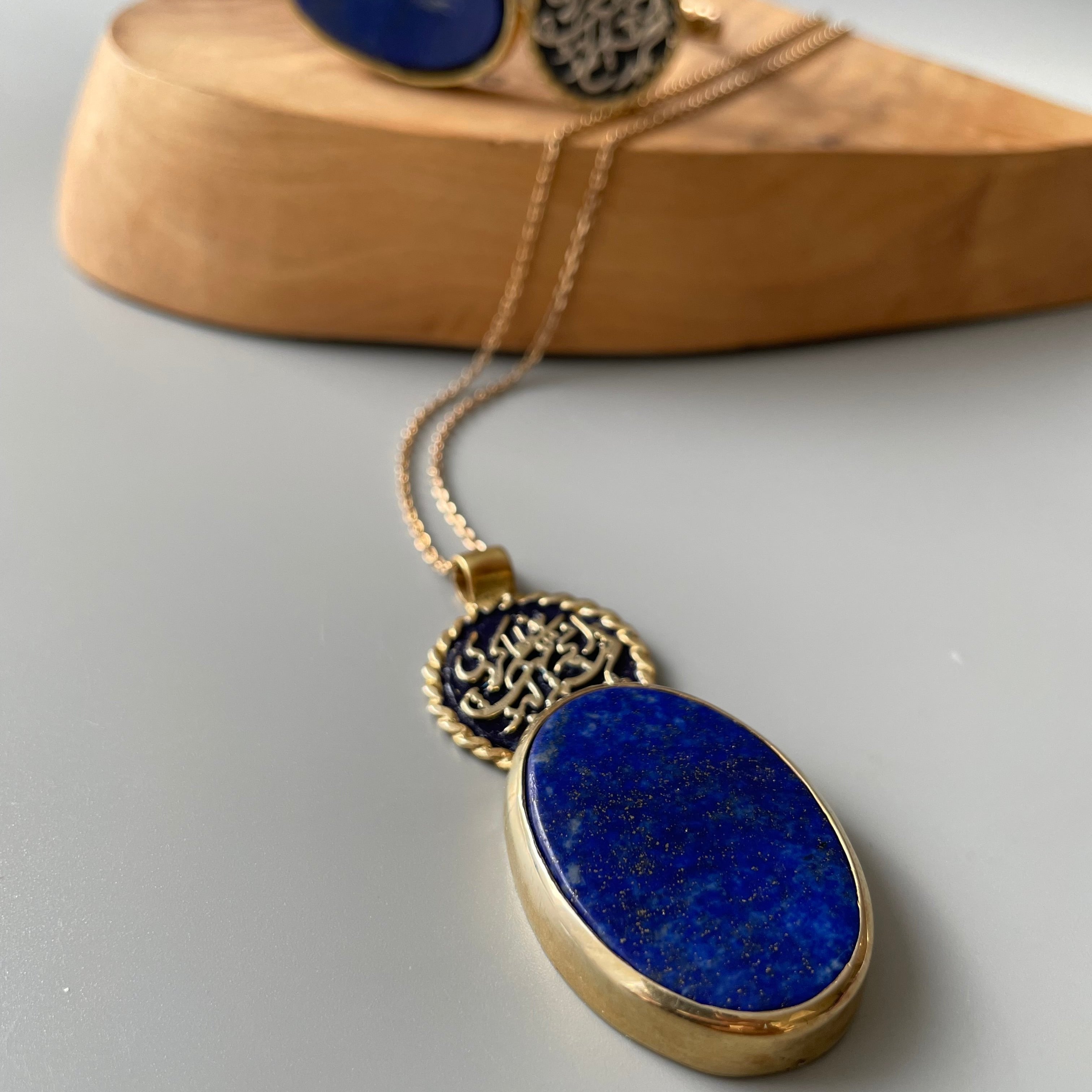 Persian Earrings Handmade Silver Necklace With Persian Calligraphy and Lapis:Persian Jewelry-AFRA ART GALLERY