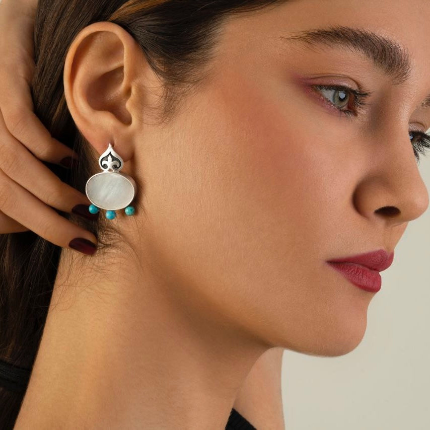 Handmade Earrings with Turquoise and Shell