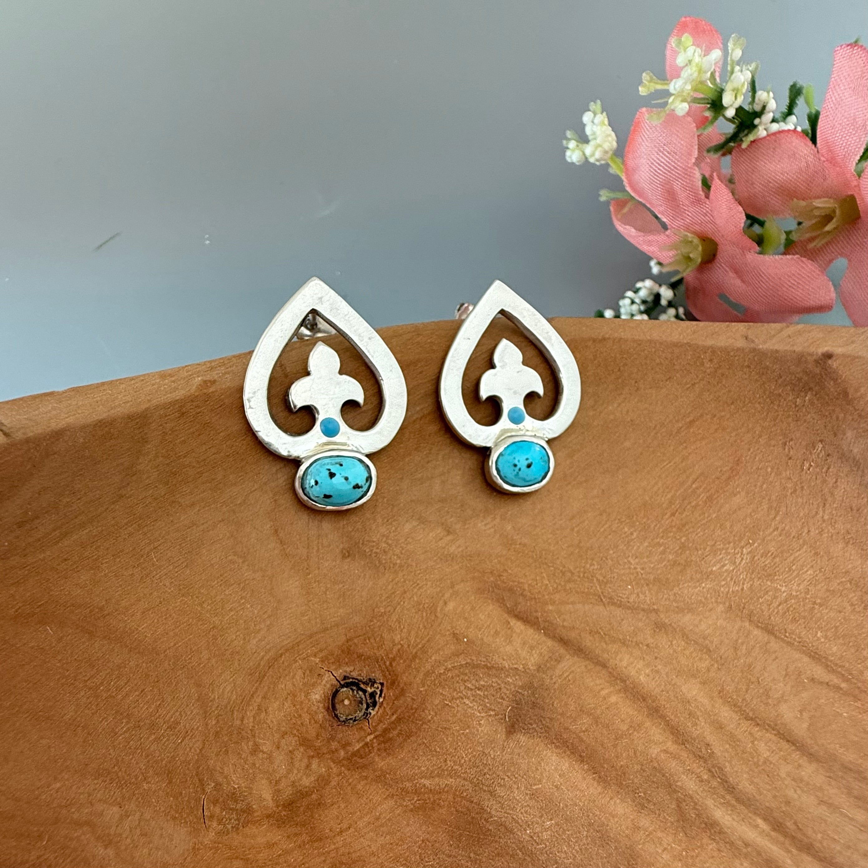 Handmade Silver Earrings with Persian Design and Turquoise