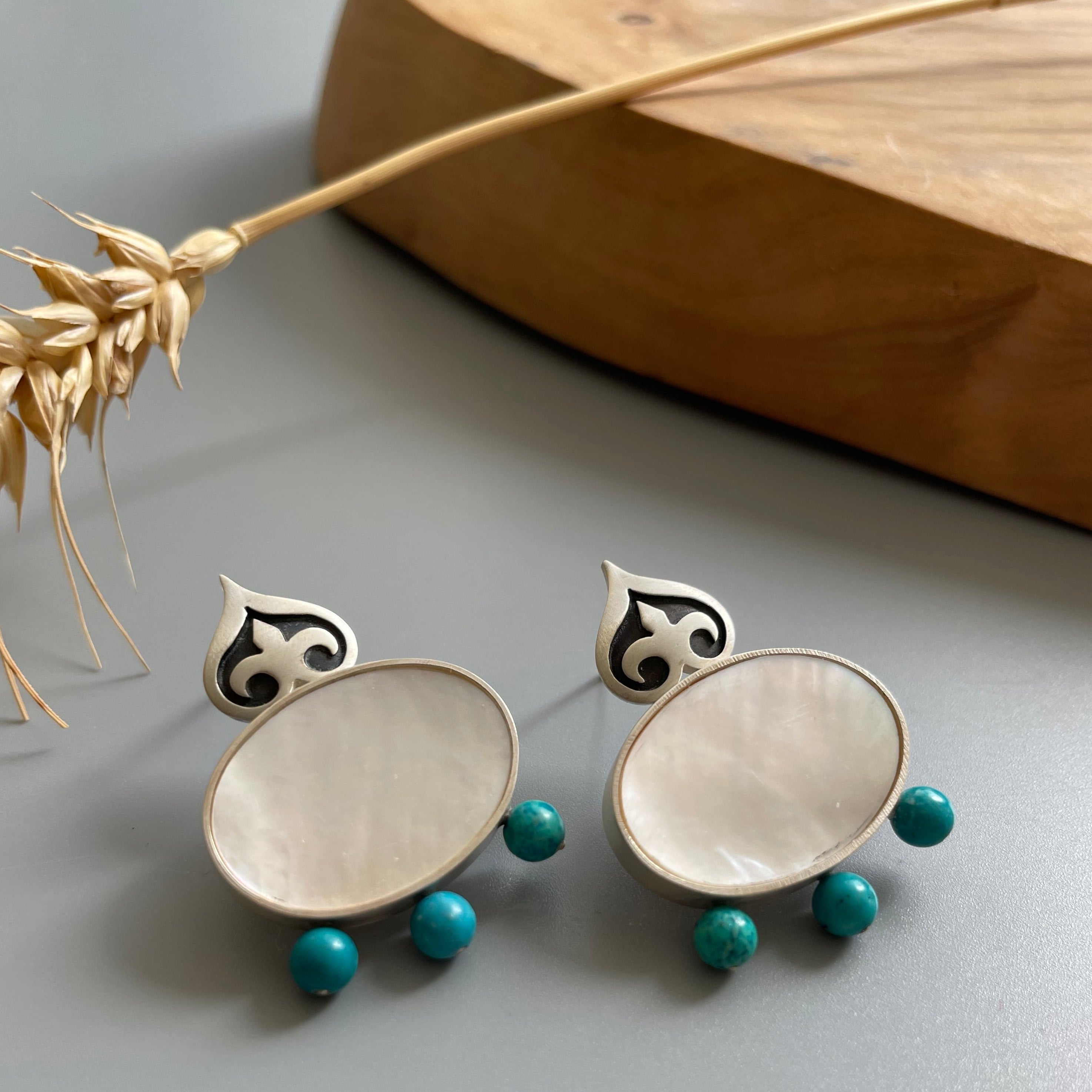 Handmade Earrings with Turquoise and Shell