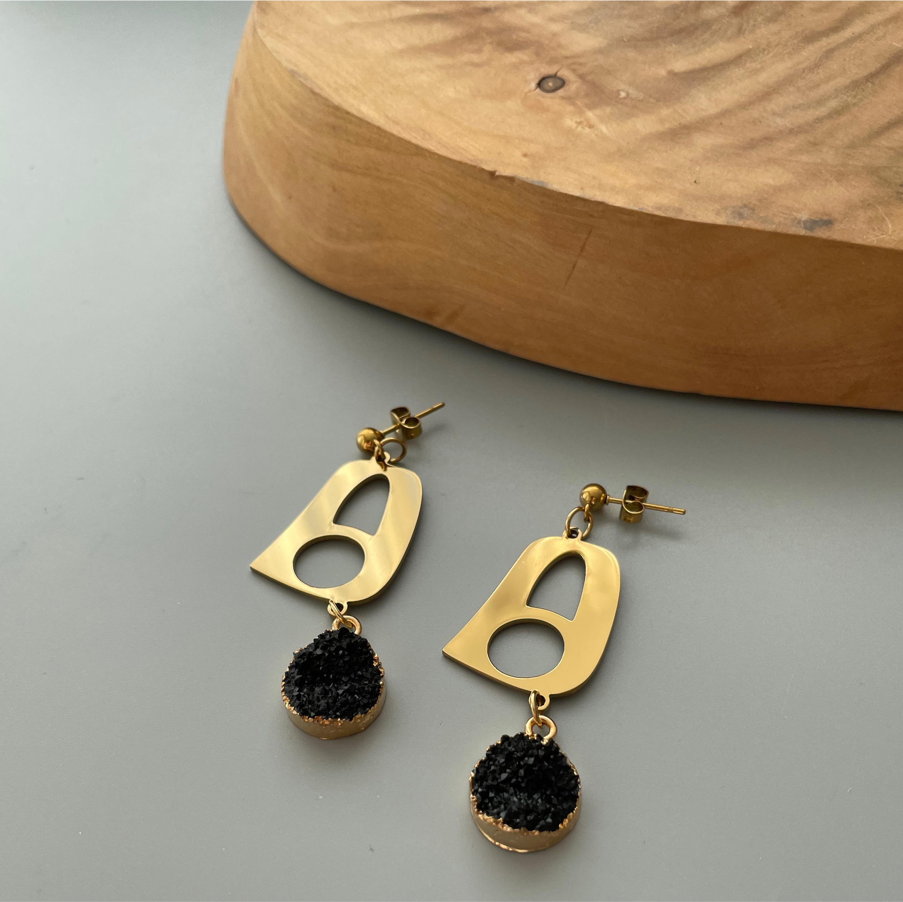 Persian Earring with Druzy Stone and Typography