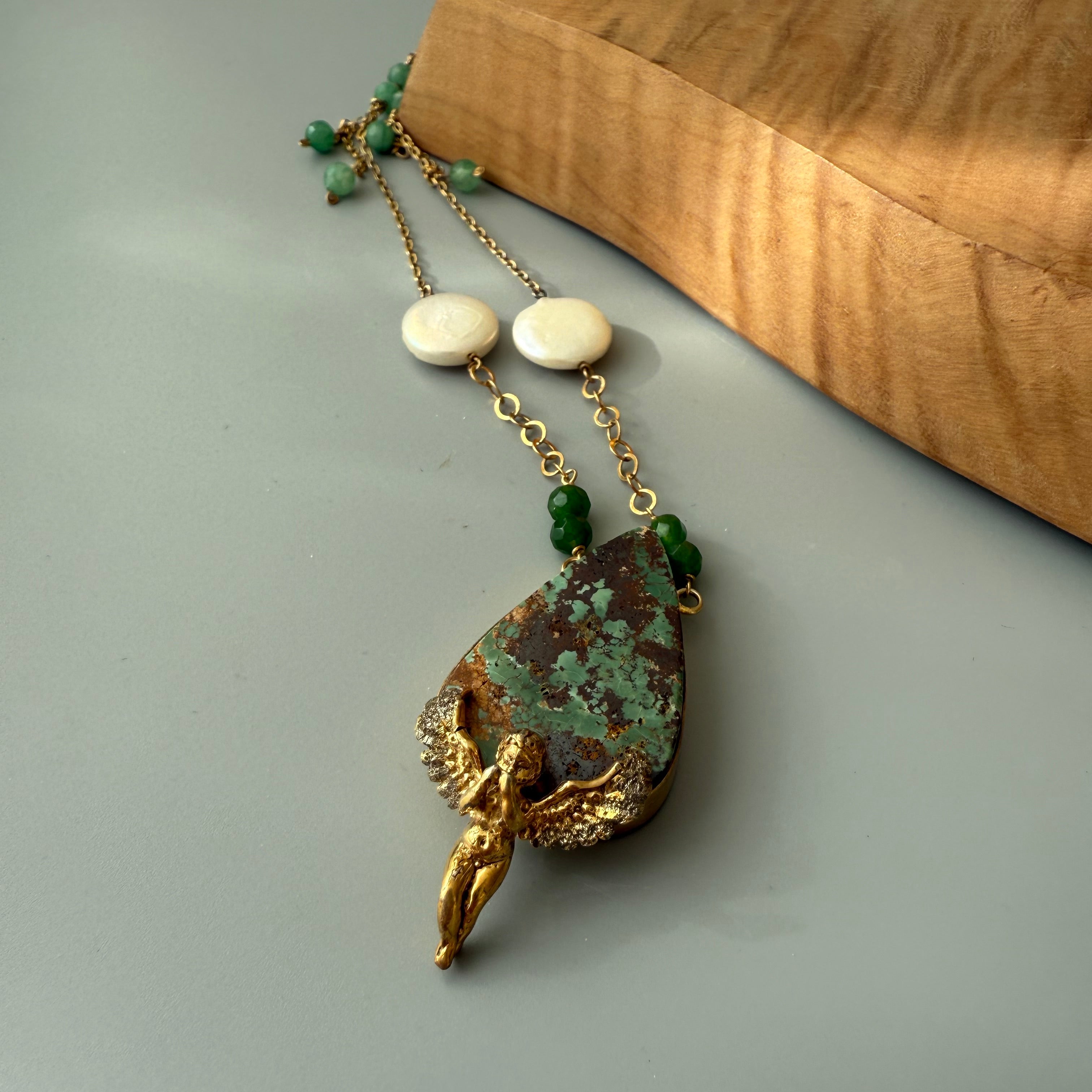 Handmade Gold Plated Silver Necklace with Natural Turquoise