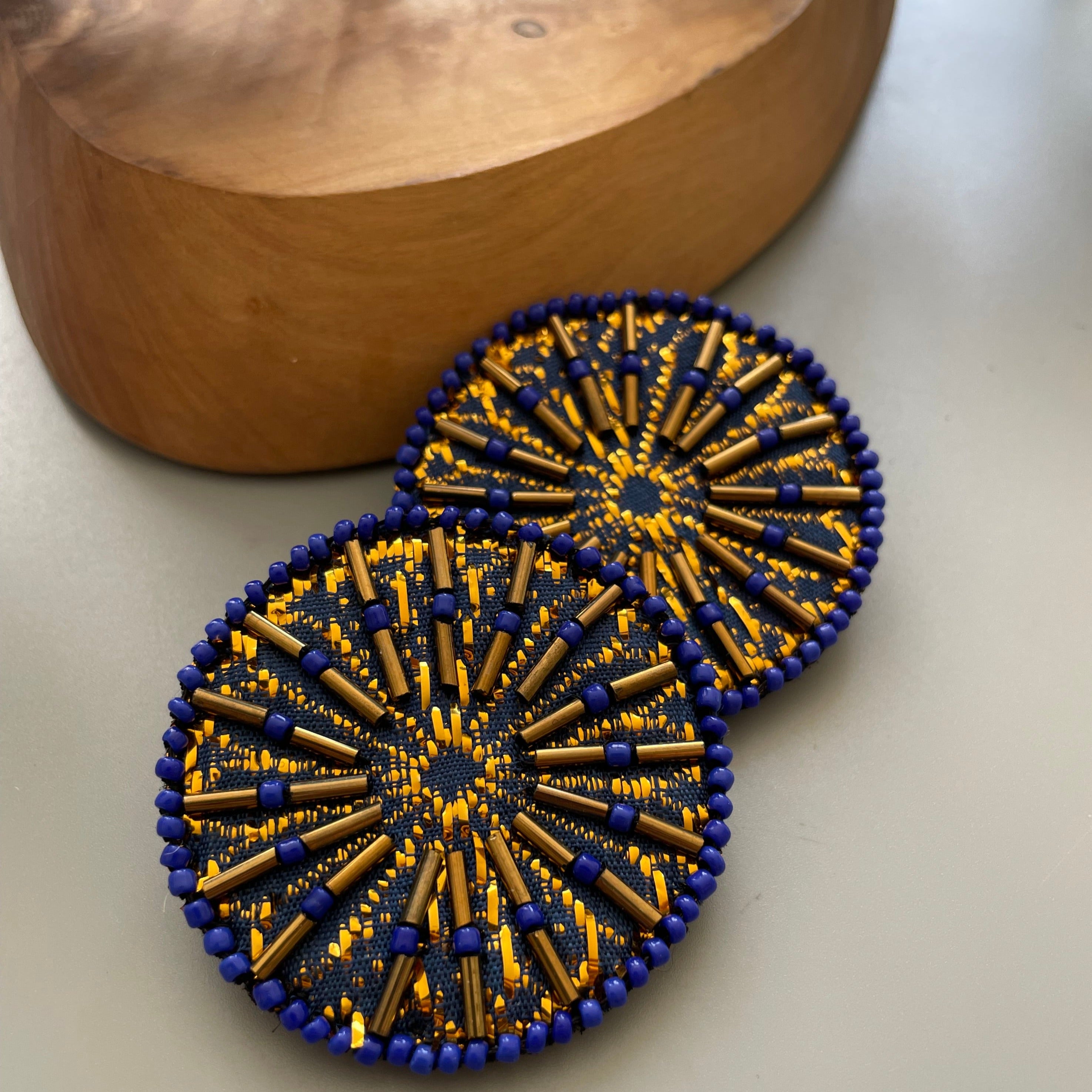 Persian Earrings Full circle Embroidery Earring in Blue Shade:Persian Jewelry-AFRA ART GALLERY