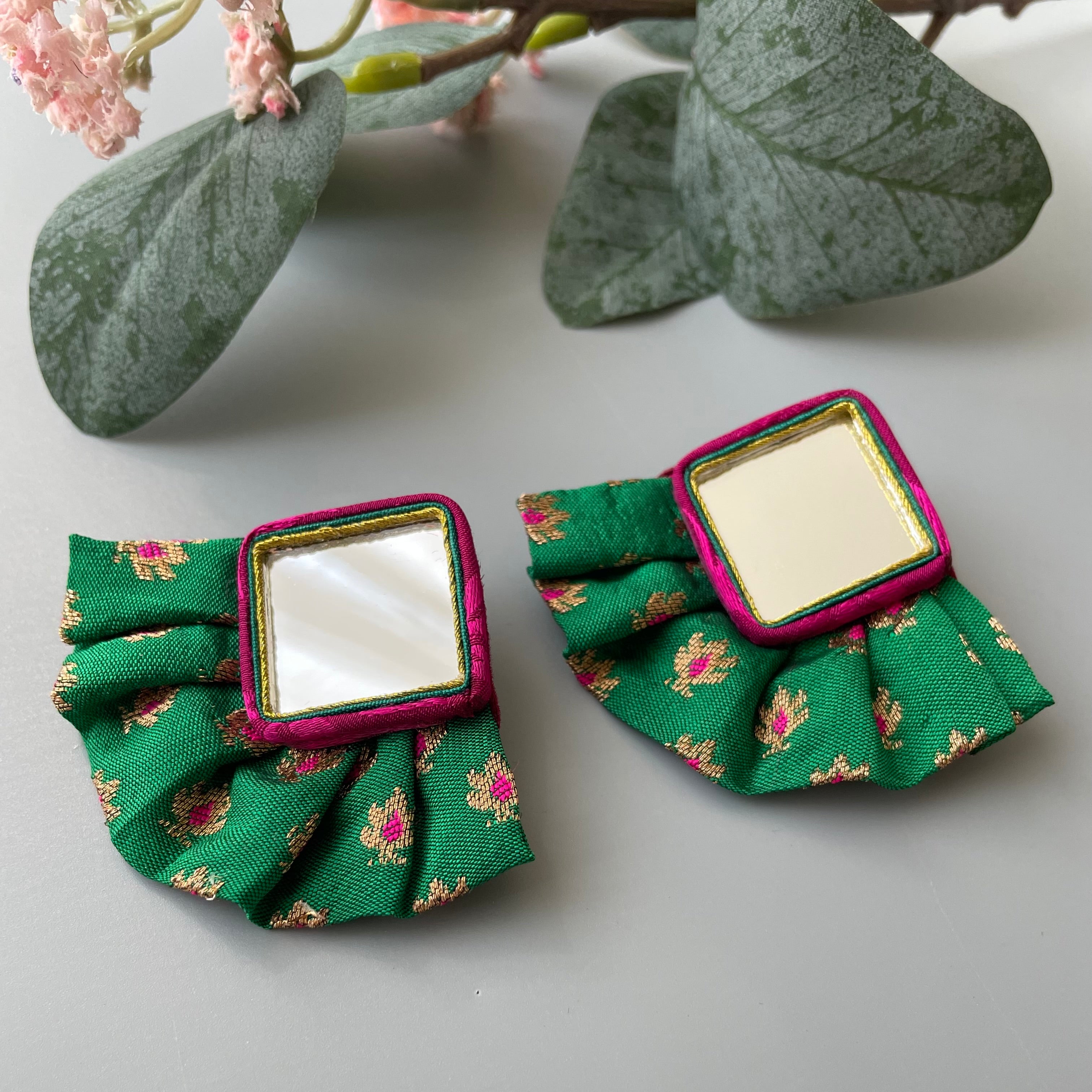 Mirror Mosaic Earrings with Colorful Fabric