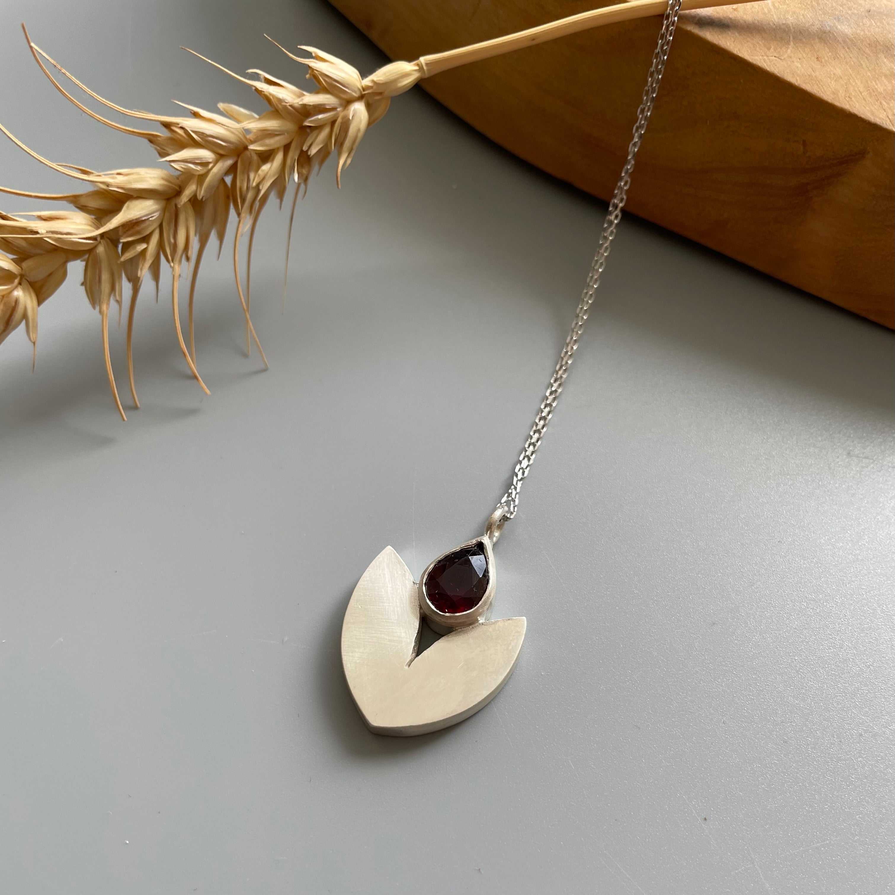 Handmade Silver Necklace with Natural Garnet