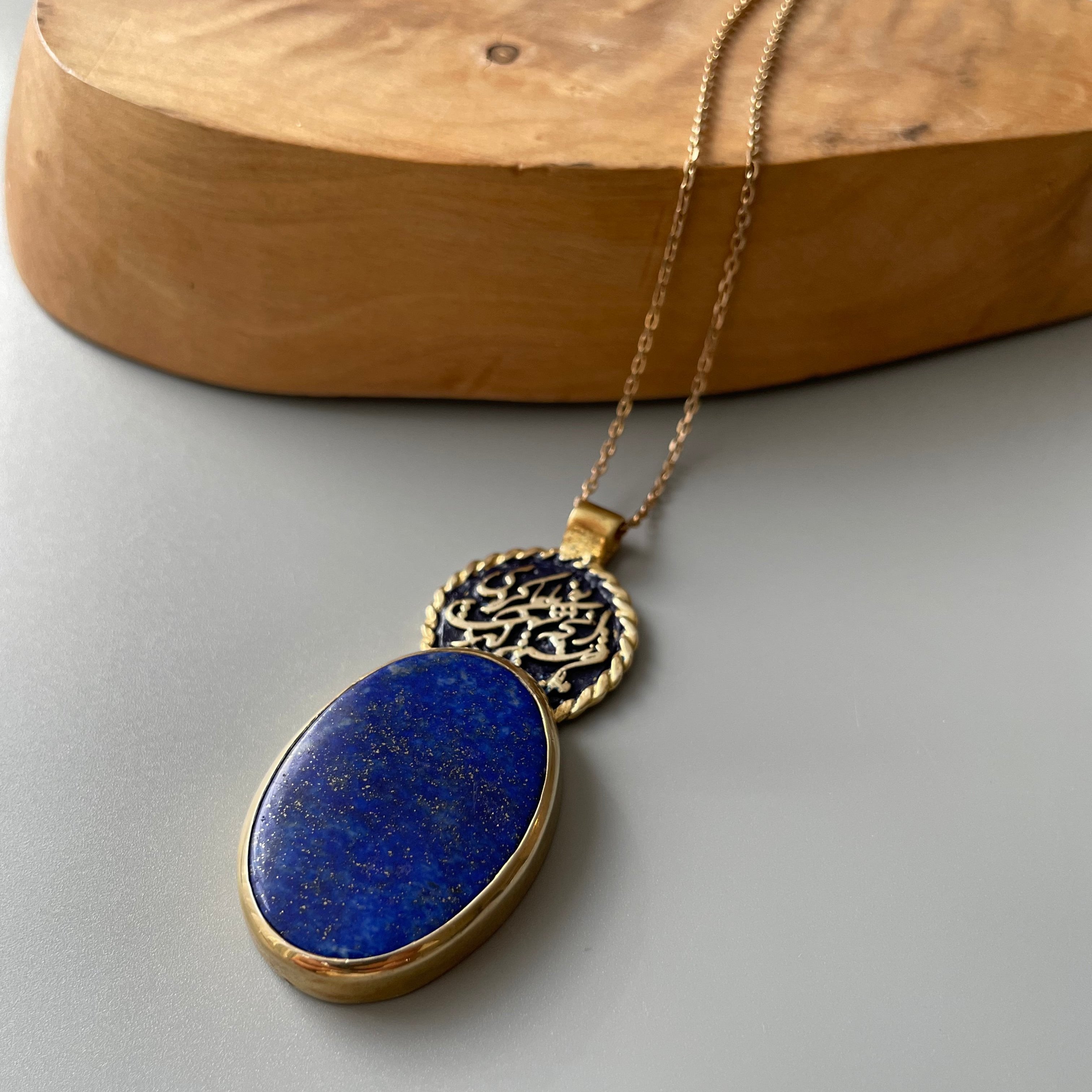 Persian Earrings Handmade Silver Necklace With Persian Calligraphy and Lapis:Persian Jewelry-AFRA ART GALLERY