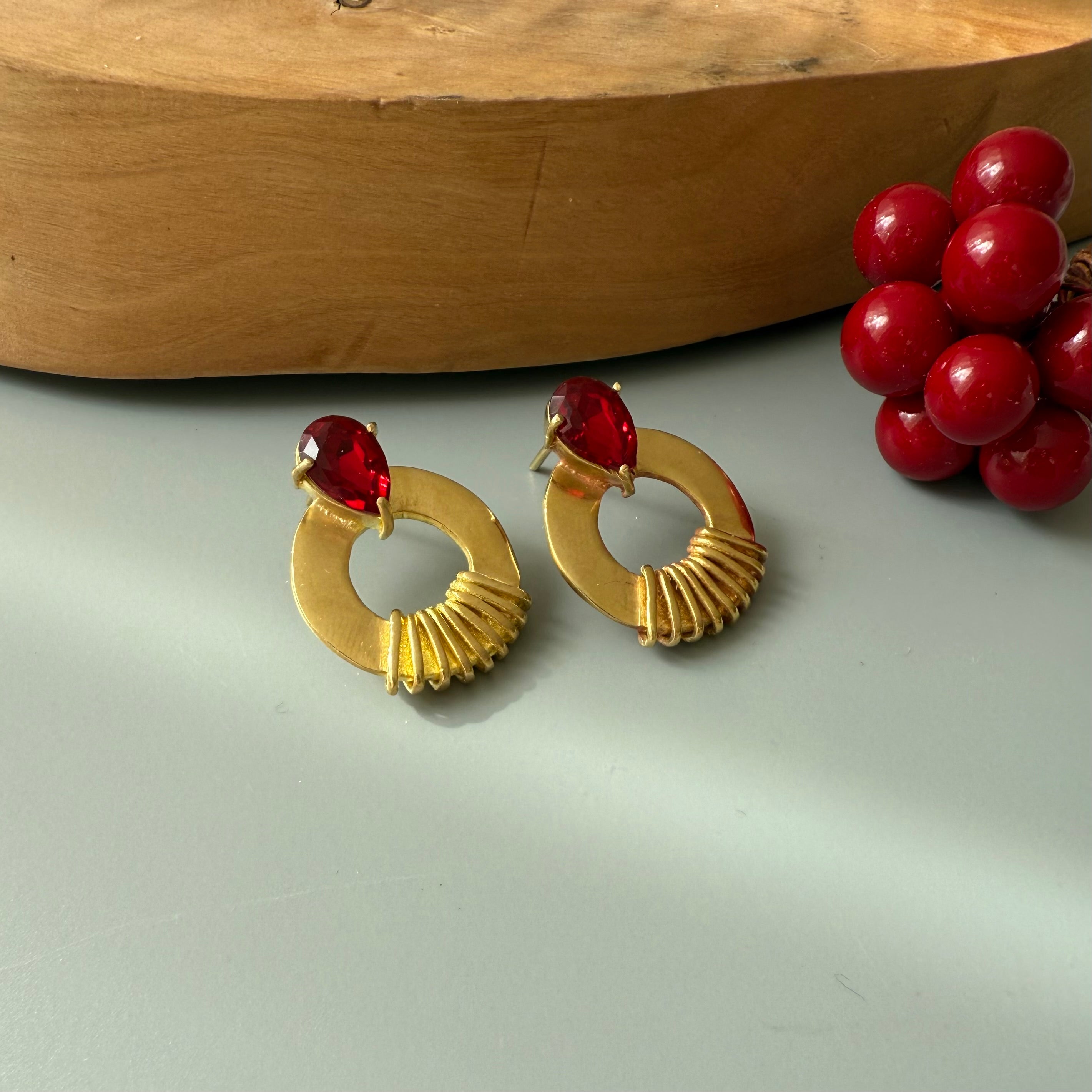 Handmade Brass Earrings with Minimal Design and Crystal