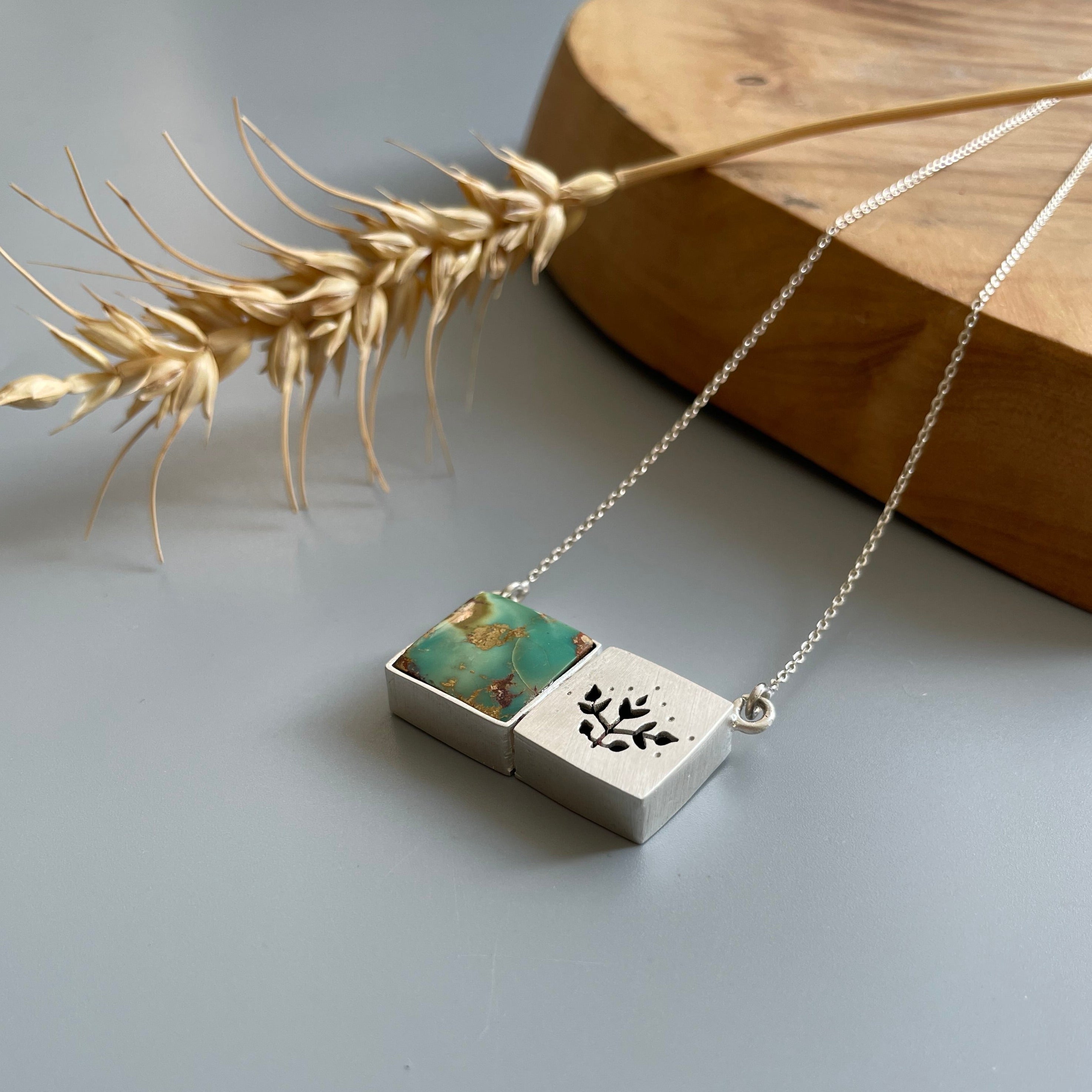 Handmade Square shaped Necklace with Natural Turquoise