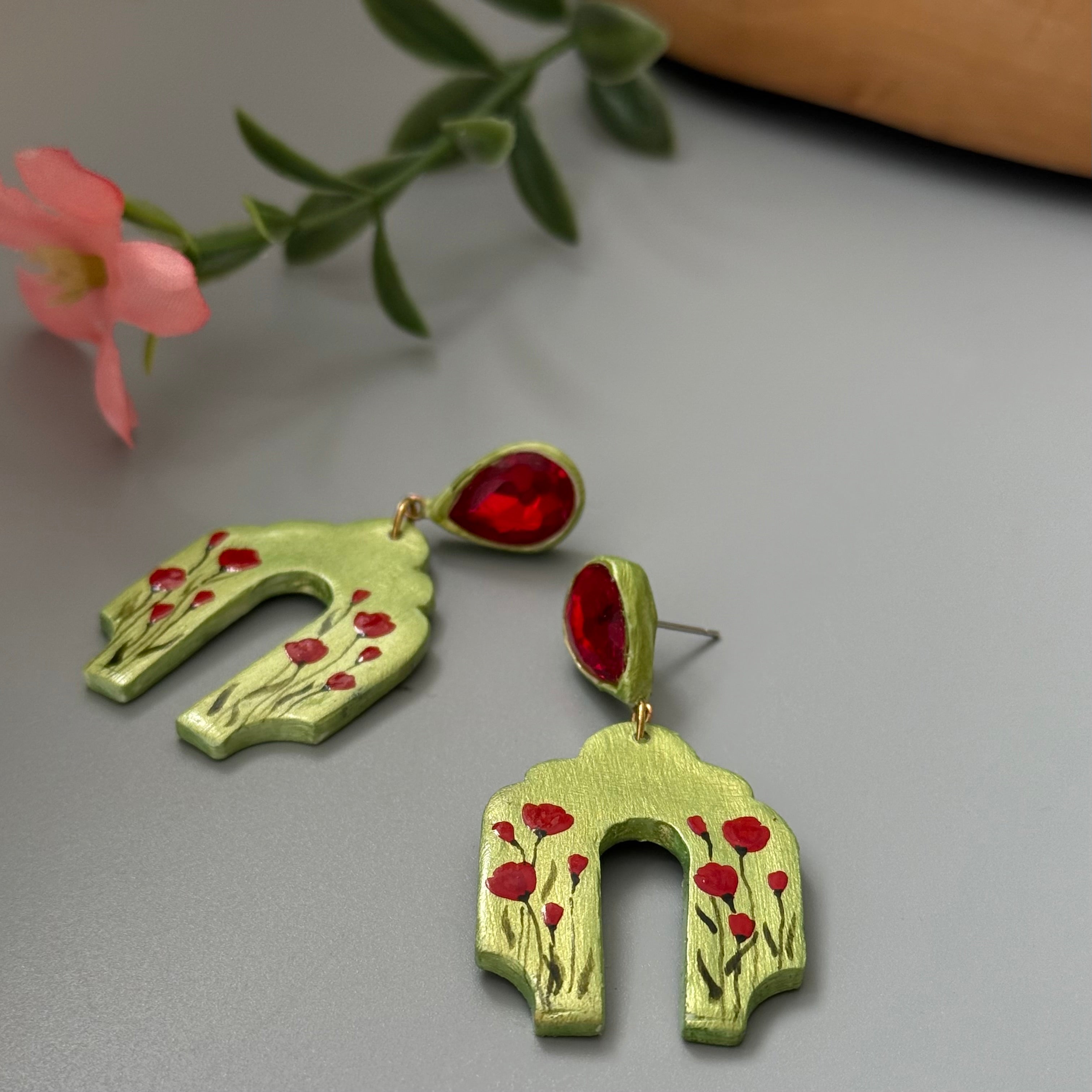 Dangle Clay Earrings with Hand Painting