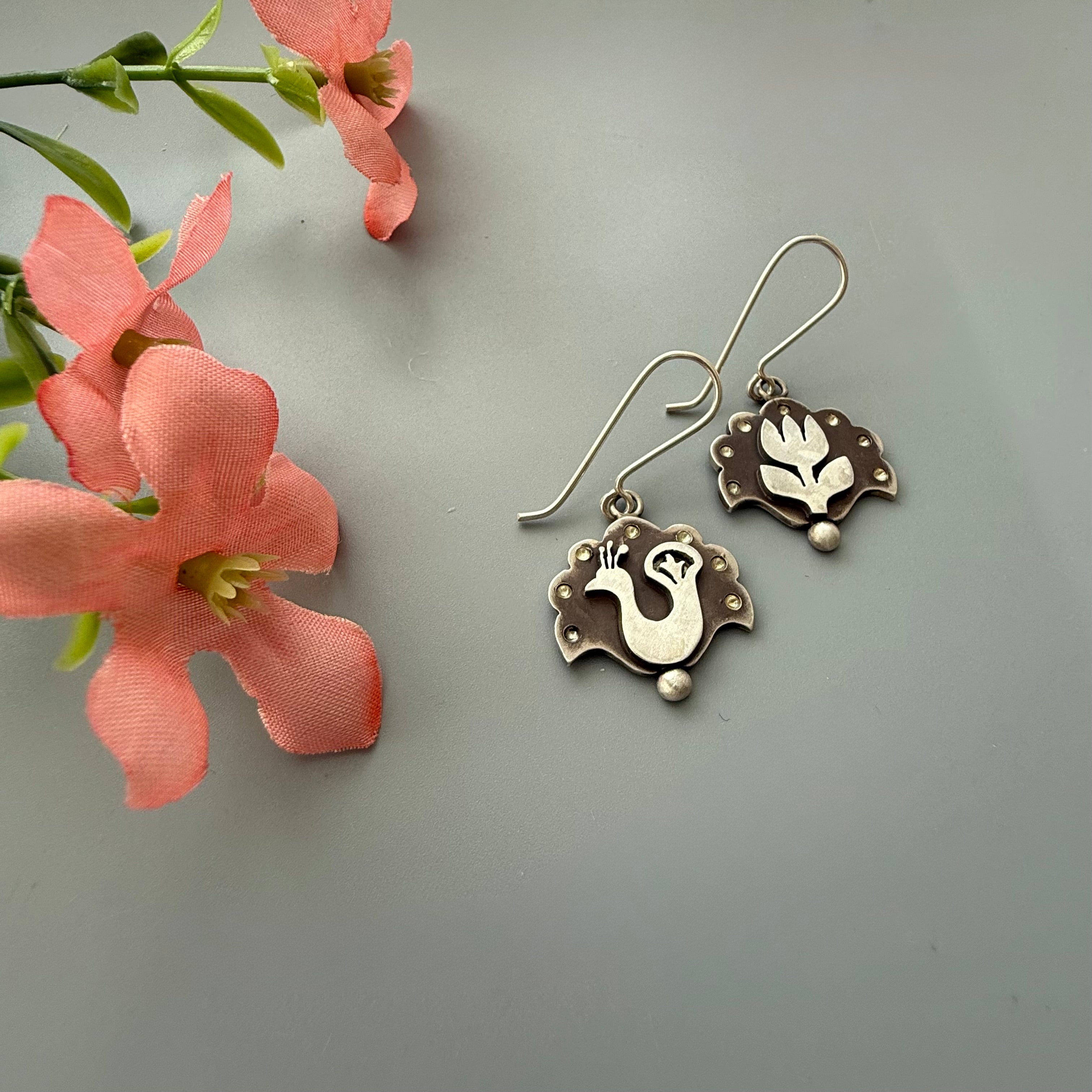 Handmade Asymmetrical Silver Earrings with Gol_O_Morgh Design