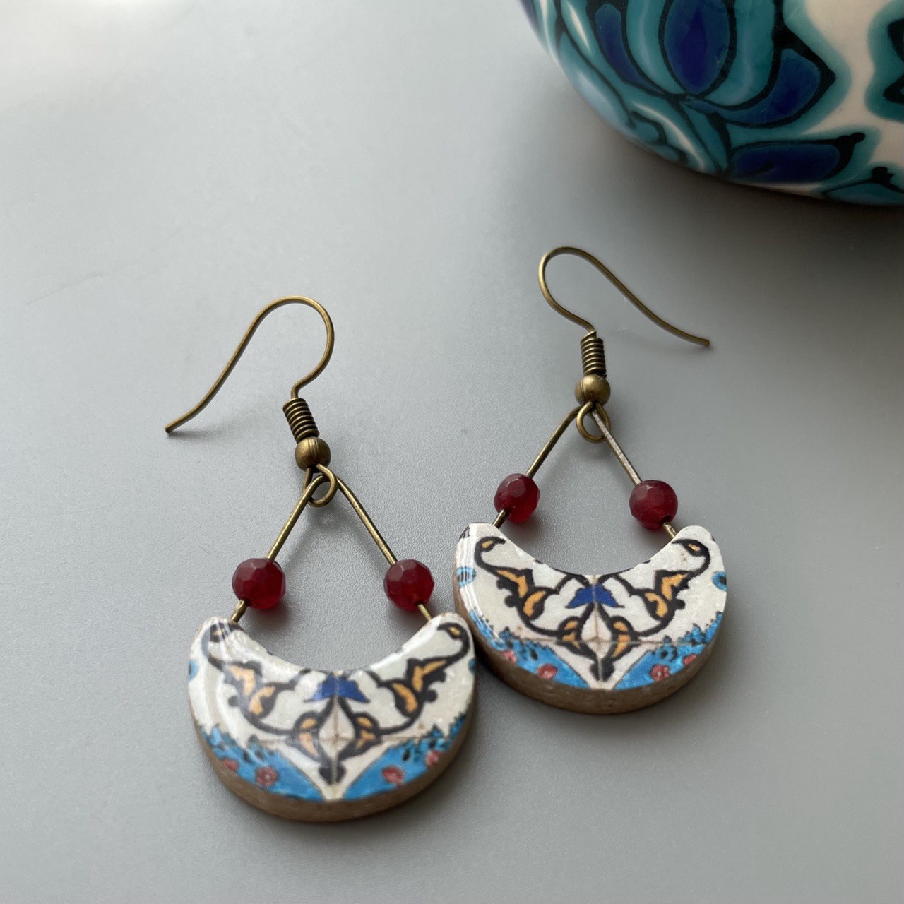 Persian Earrings-Drop Earrings with Colorful Persian Motifes: Persian Jewelry-AFRA ART GALLERY