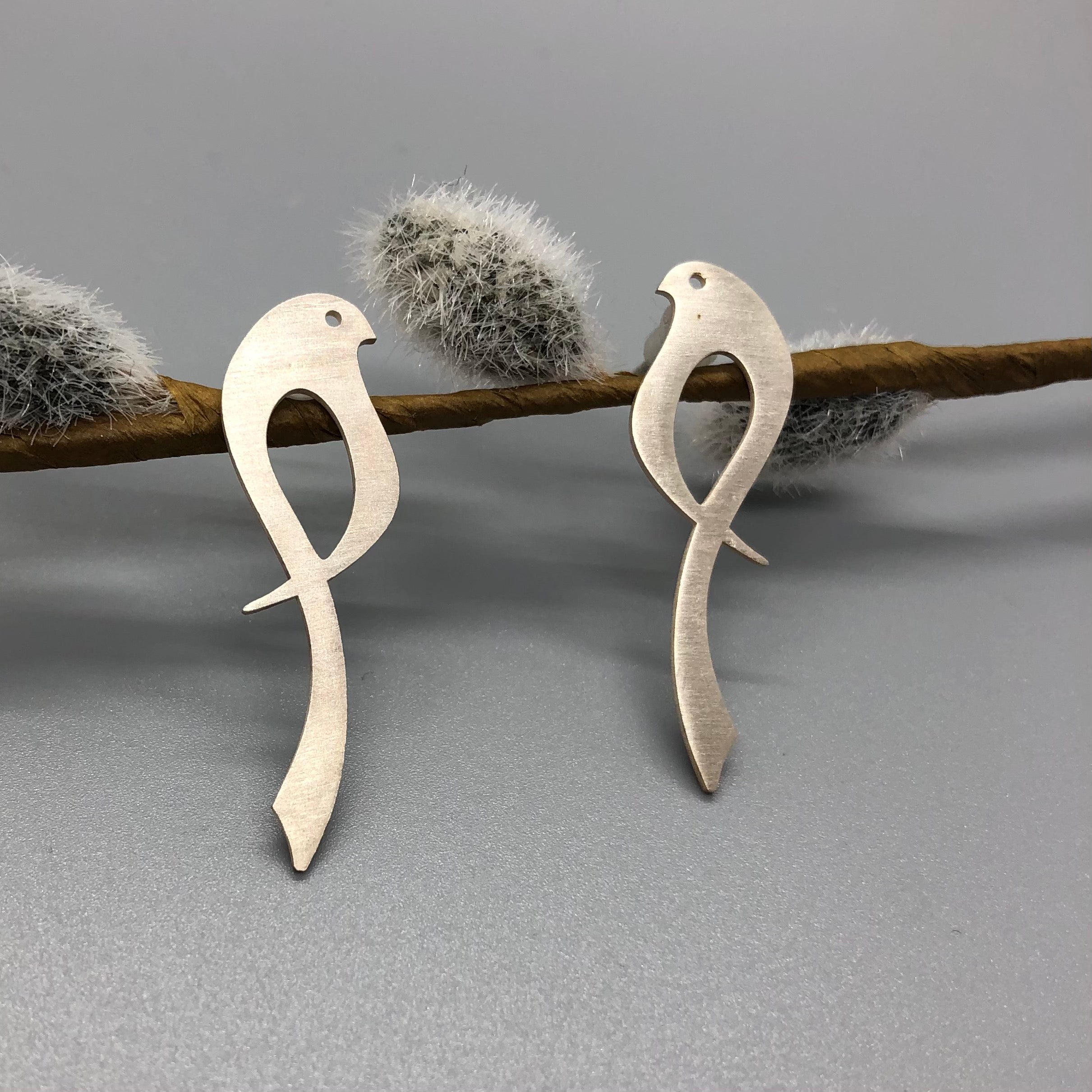 Persian Minimal Jewelry-Handmade Bird-Shaped Silver Earrings:Persian Jewelry-Afra Art Gallery