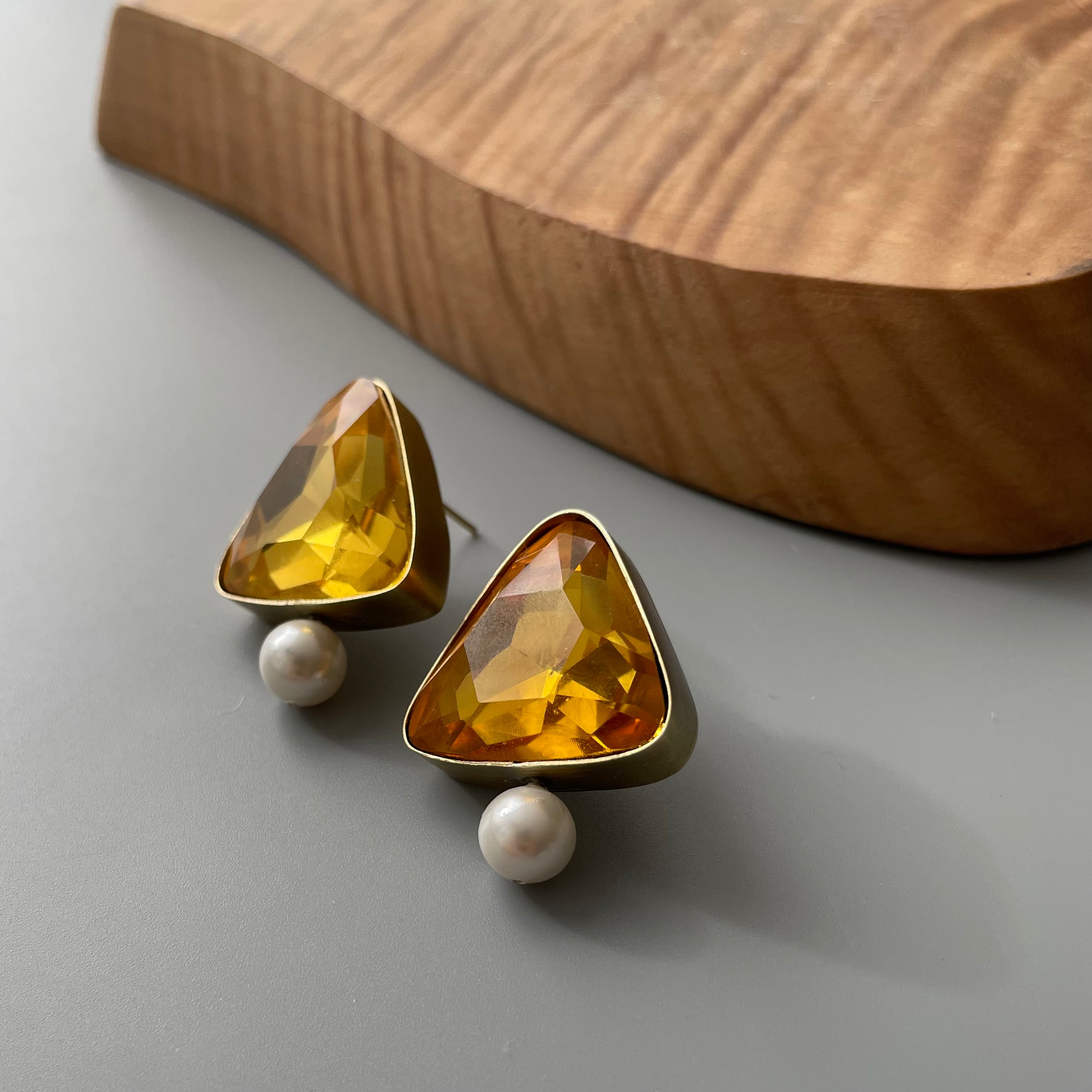 Persian Earrings-Handmade Brass Minimal Earrings with Shiny Crystal:Persian Jewelry-AFRA ART GALLERY