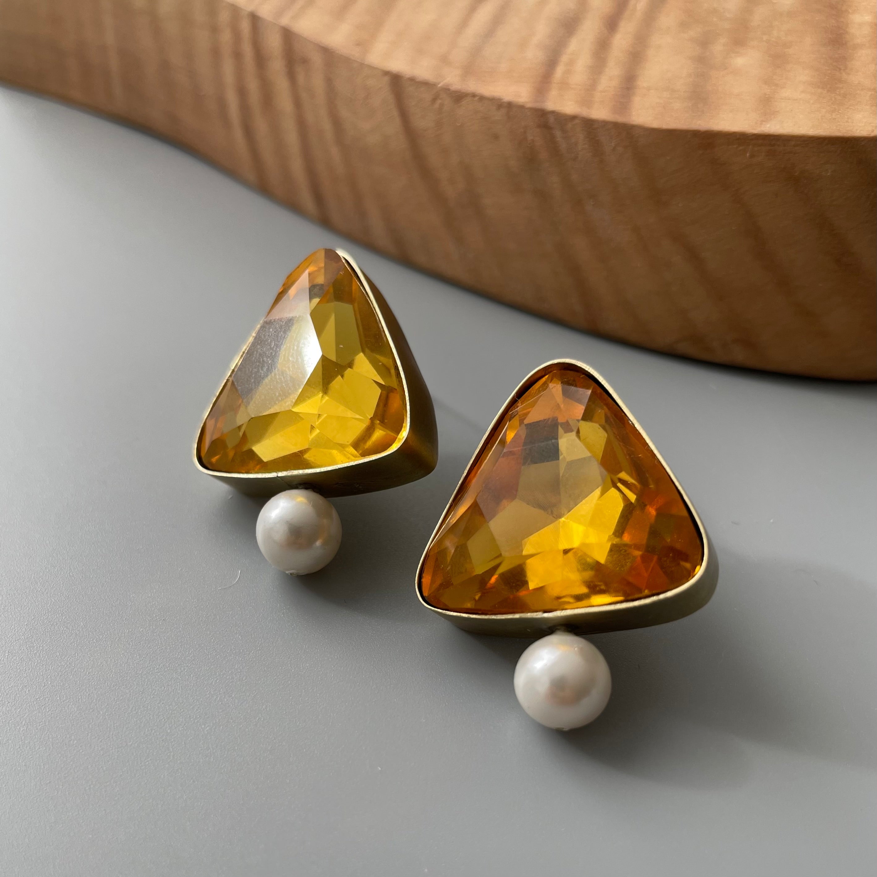 Persian Earrings-Handmade Brass Minimal Earrings with Shiny Crystal:Persian Jewelry-AFRA ART GALLERY