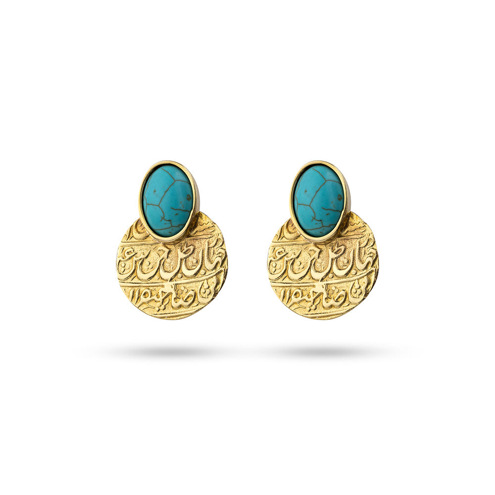 Persian Turquoise Jewelry-Handmade Brass stud Earrings with Turquoise: Persian Jewelry-AFRA ART GALLERY
