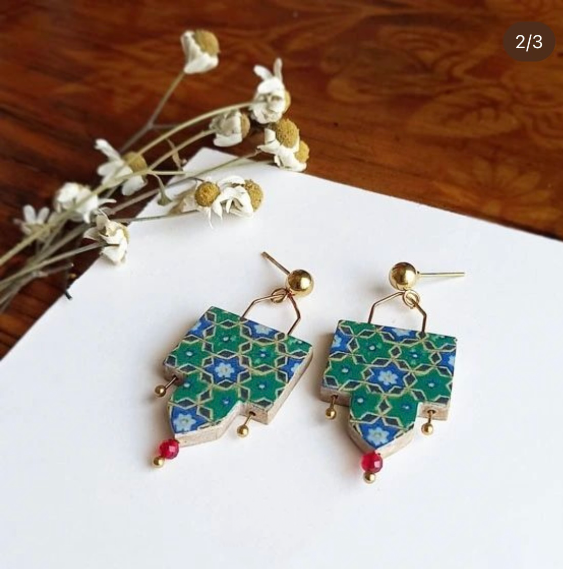 Persian Earrings-Handmade Earrings with Persian Pattern in Green:Persian Jewelry-AFRA ART GALLERY