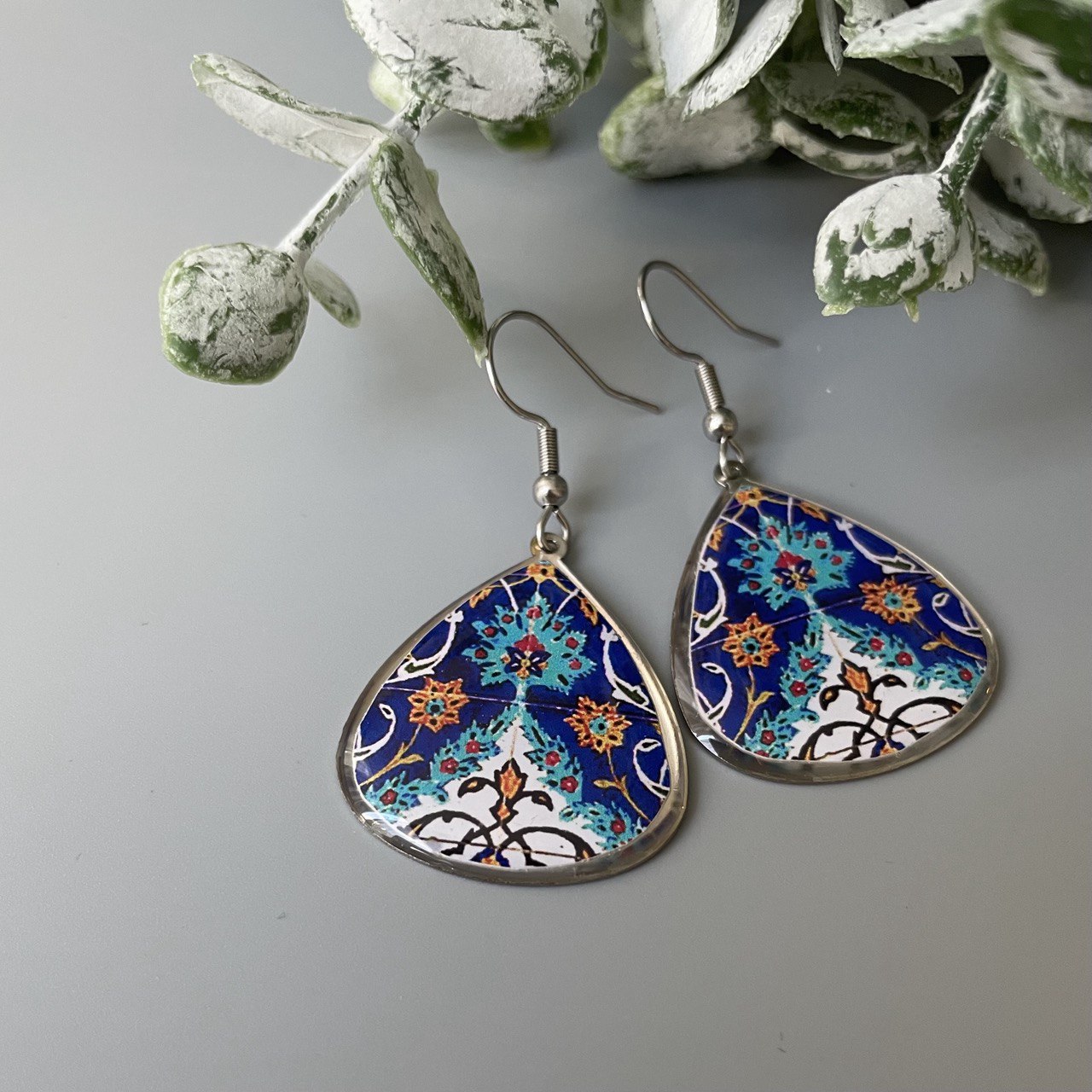 Persian Earrings-Handmade Hypoallergenic Steel Earrings with Colorful Persian Symbols: Persian Jewelry-AFRA ART GALLERY