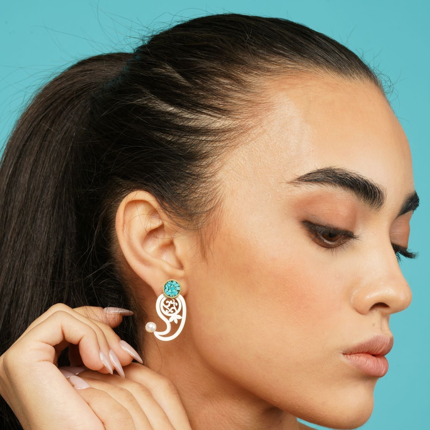 Persian Turquoise Jewelry-Paisley Handmade Silver Earrings: Persian Jewelry-AFRA ART GALLERY