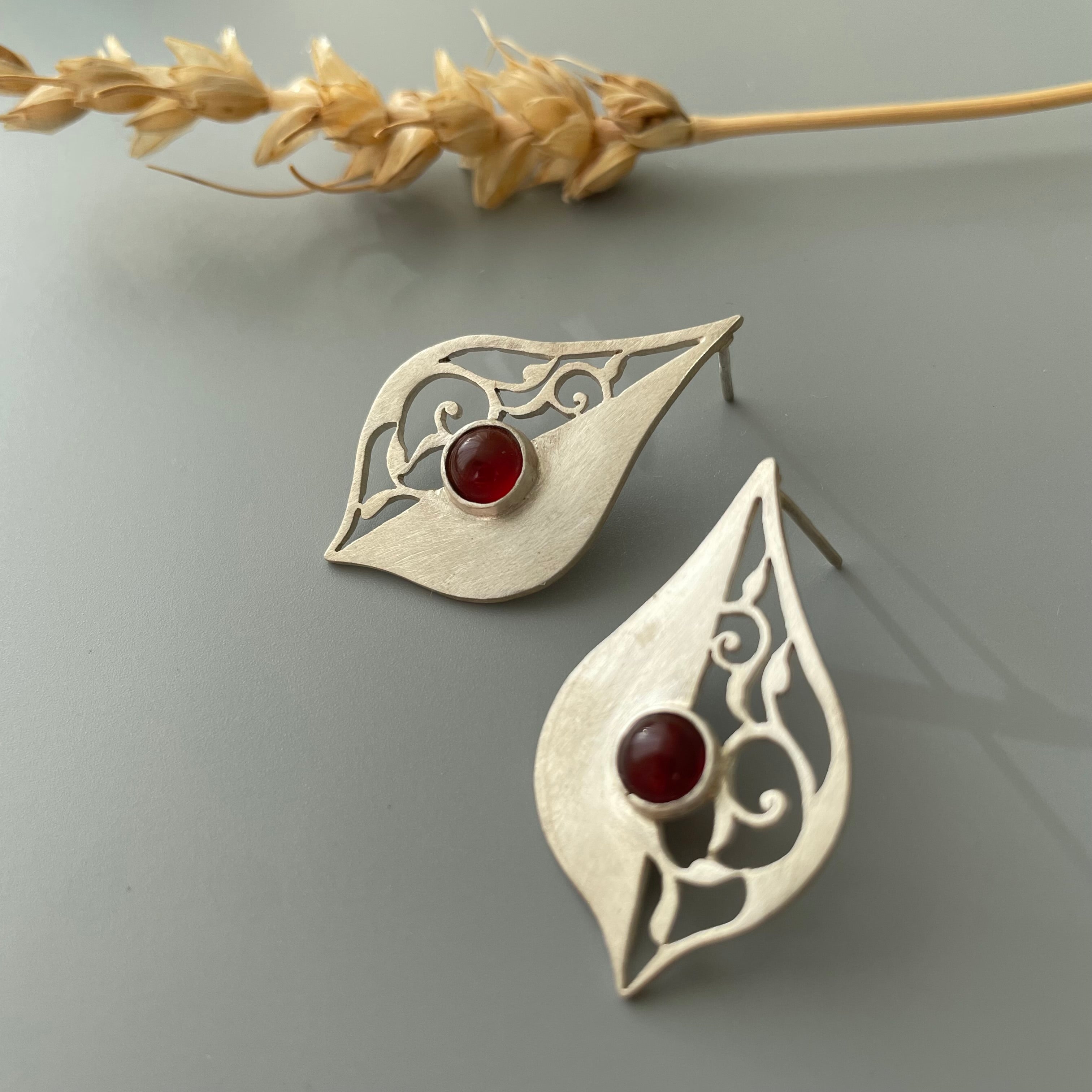 Persian Earrings-Persian Dangle Earrings with Shiny Red Gemstone:Persian Jewelry-AFRA ART GALLERY