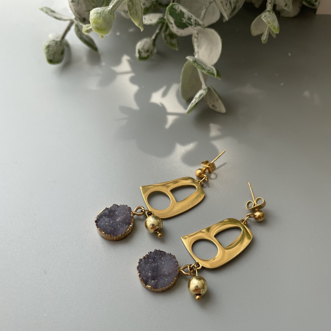Persian Earrings-Persian Earring with Druzy Stone and Typography: Persian Jewelry-AFRA ART GALLERY
