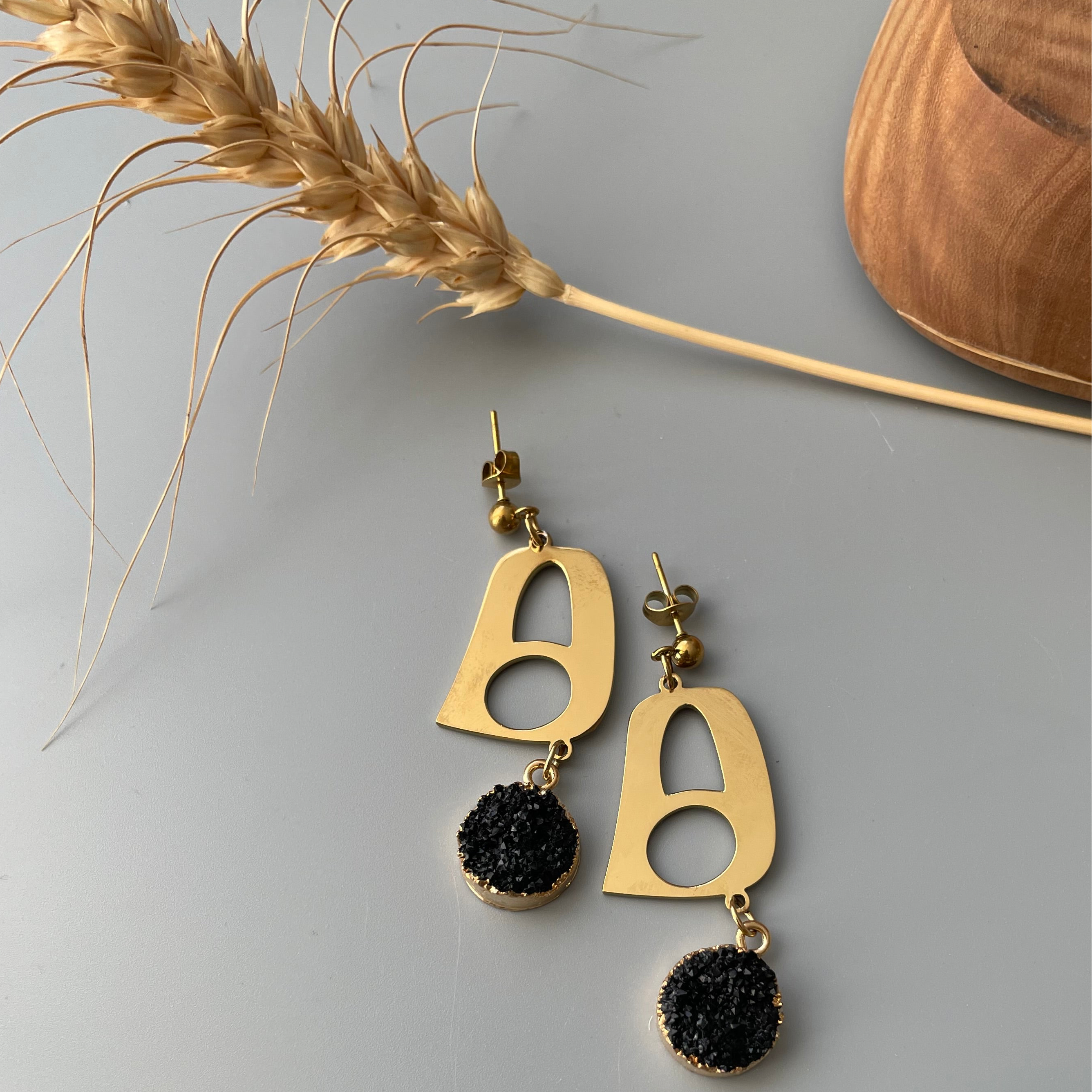 Persian Earring with Druzy Stone and Typography