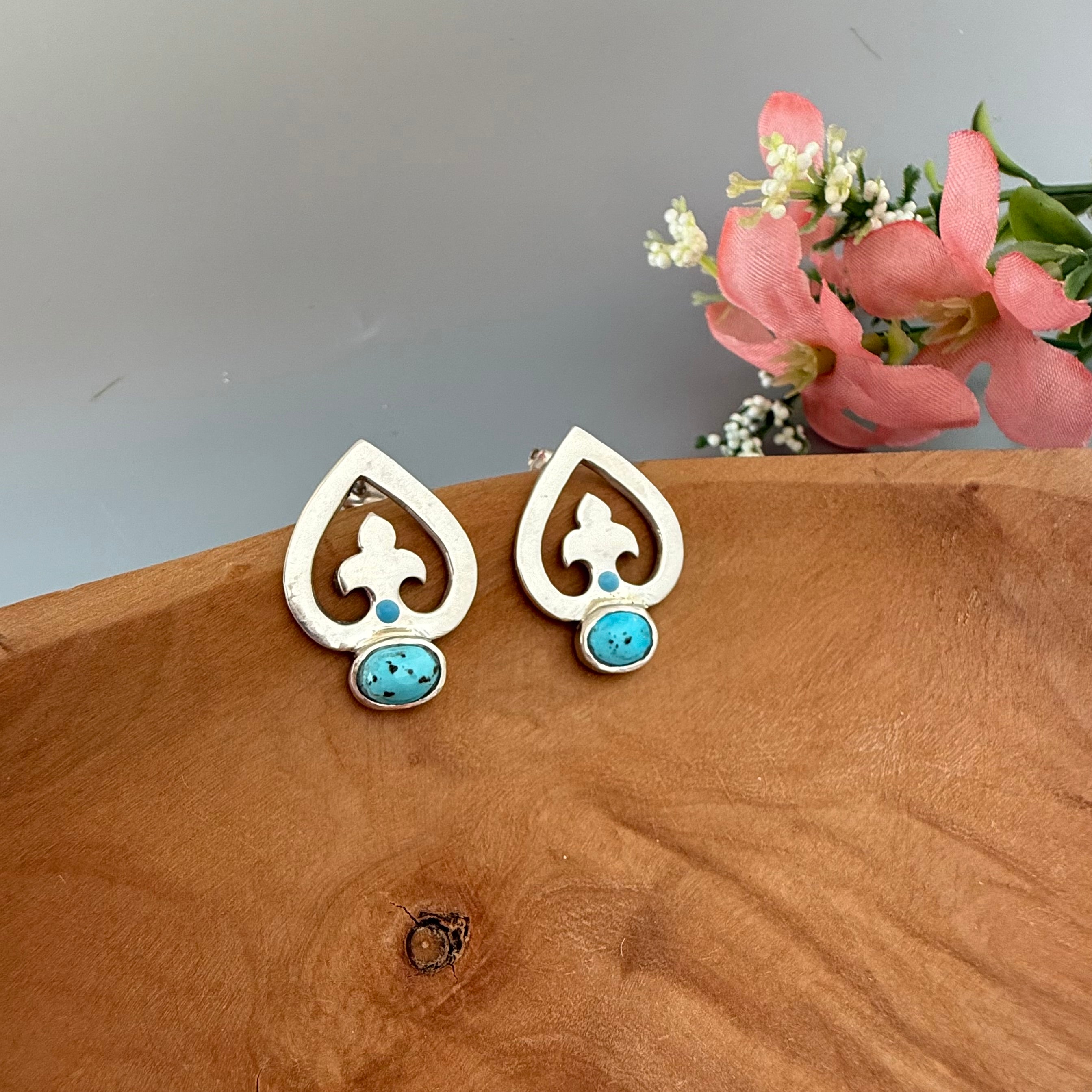 Handmade Silver Earrings with Persian Design and Turquoise