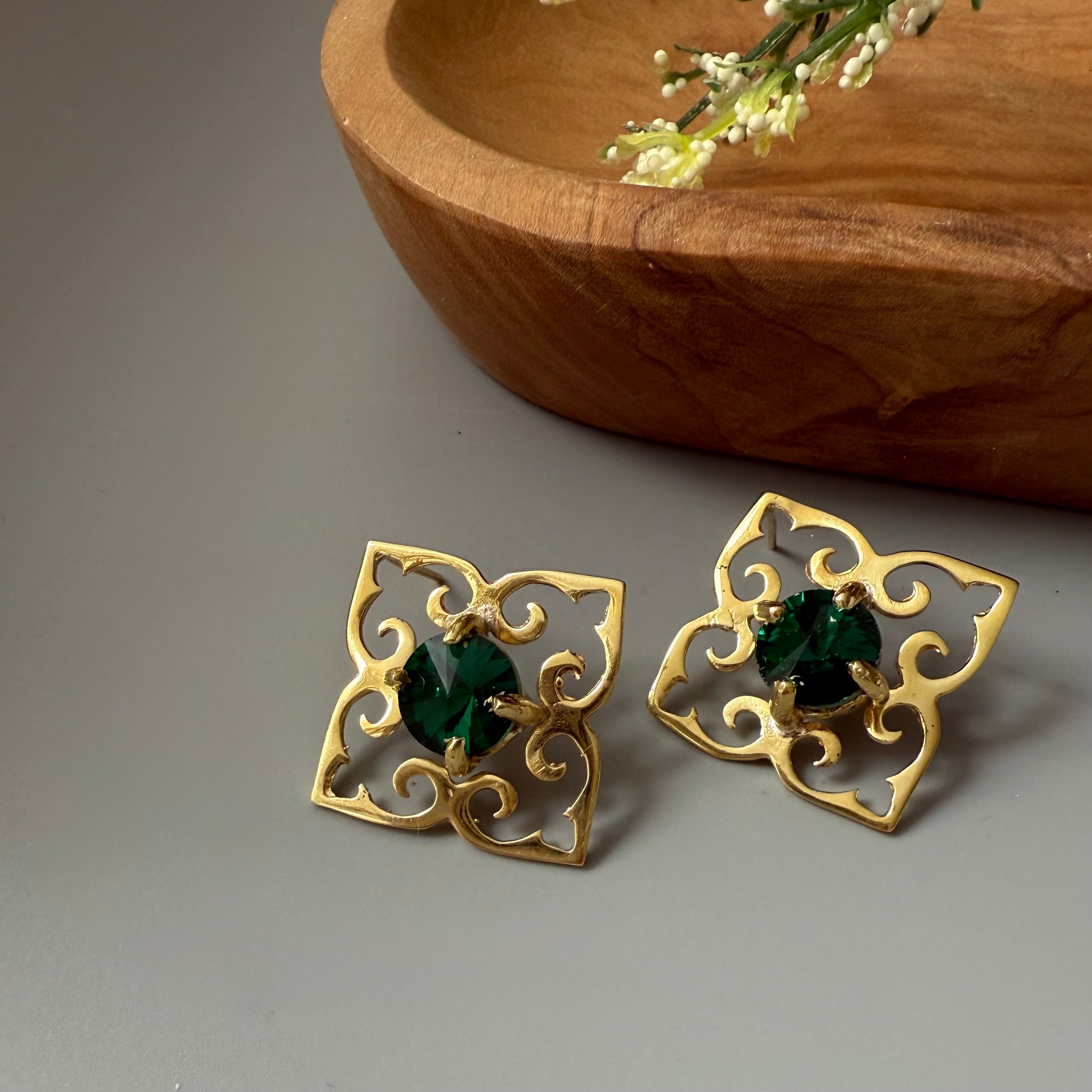 Persian Handmade Earrings with Eslimi Design and Shiny Crystal