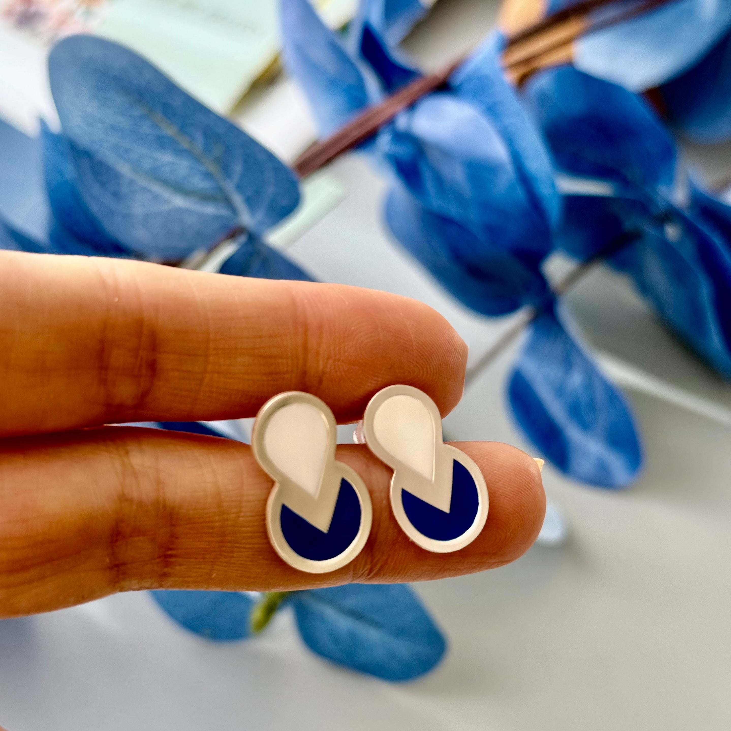 Handmade Minimal Silver Earring with Enamel