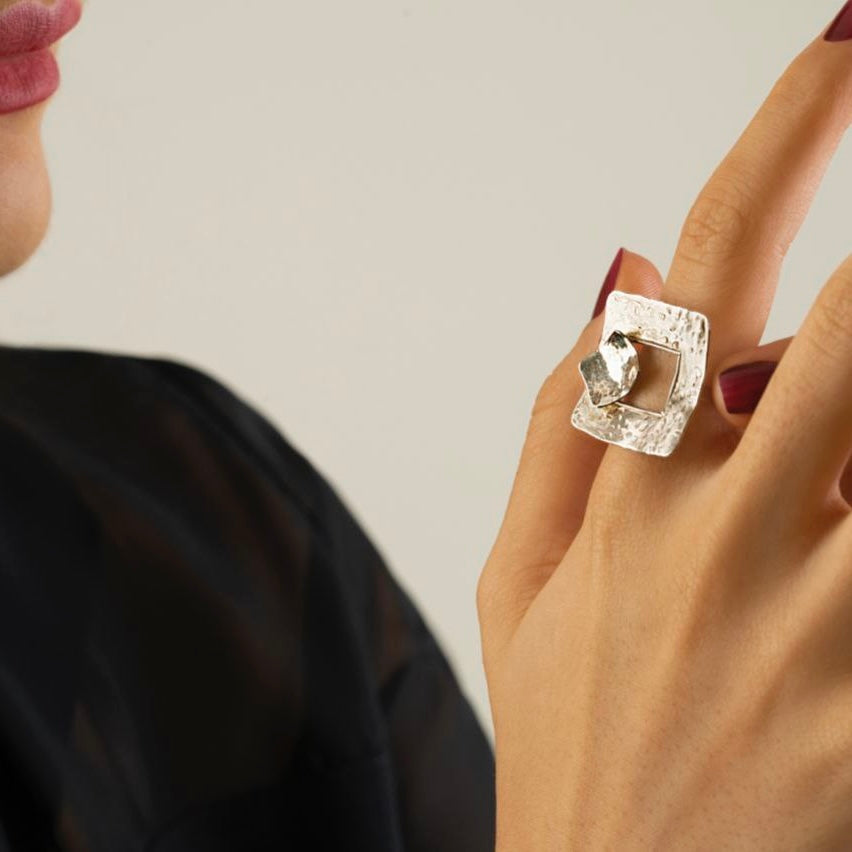 Silver Stylish Square Ring