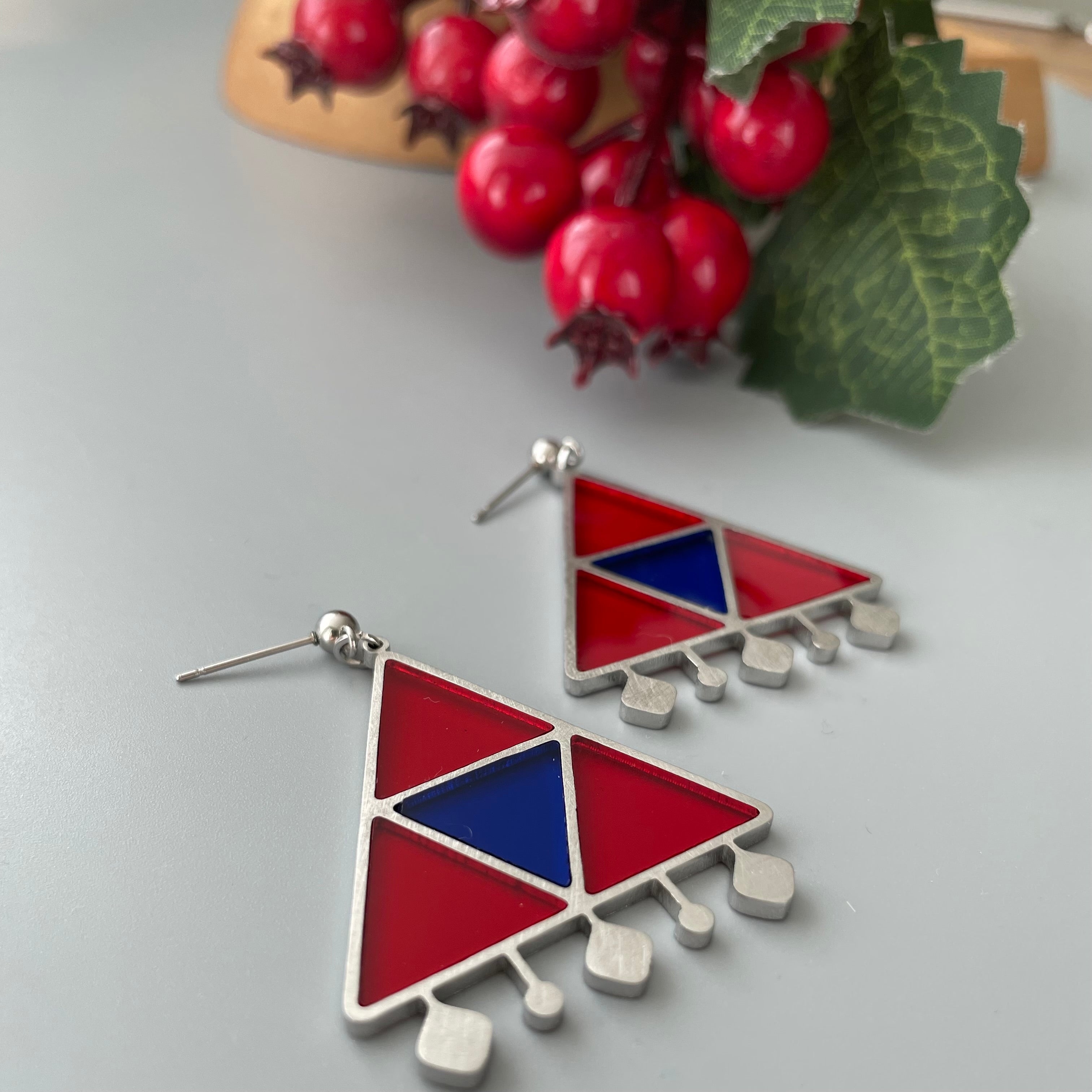 Ursi Triangle Earrings with Colorful Design