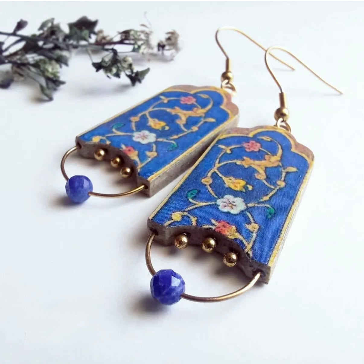 Handmade Earrings with Persian Pattern in Blue