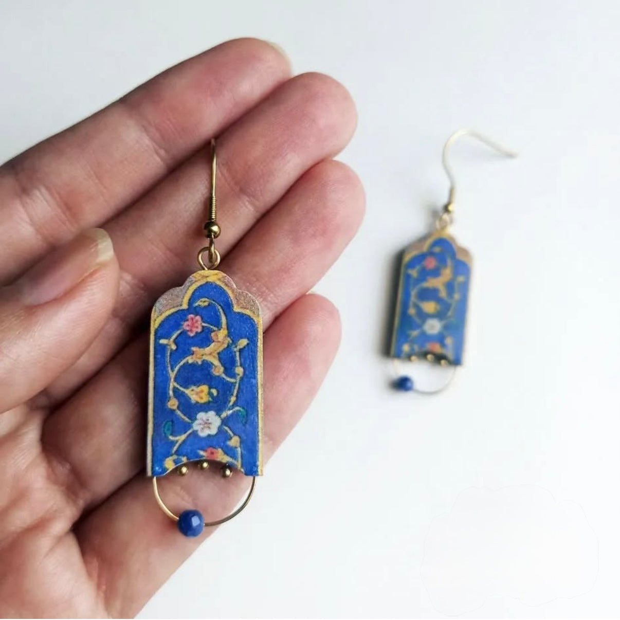 Handmade Earrings with Persian Pattern in Blue