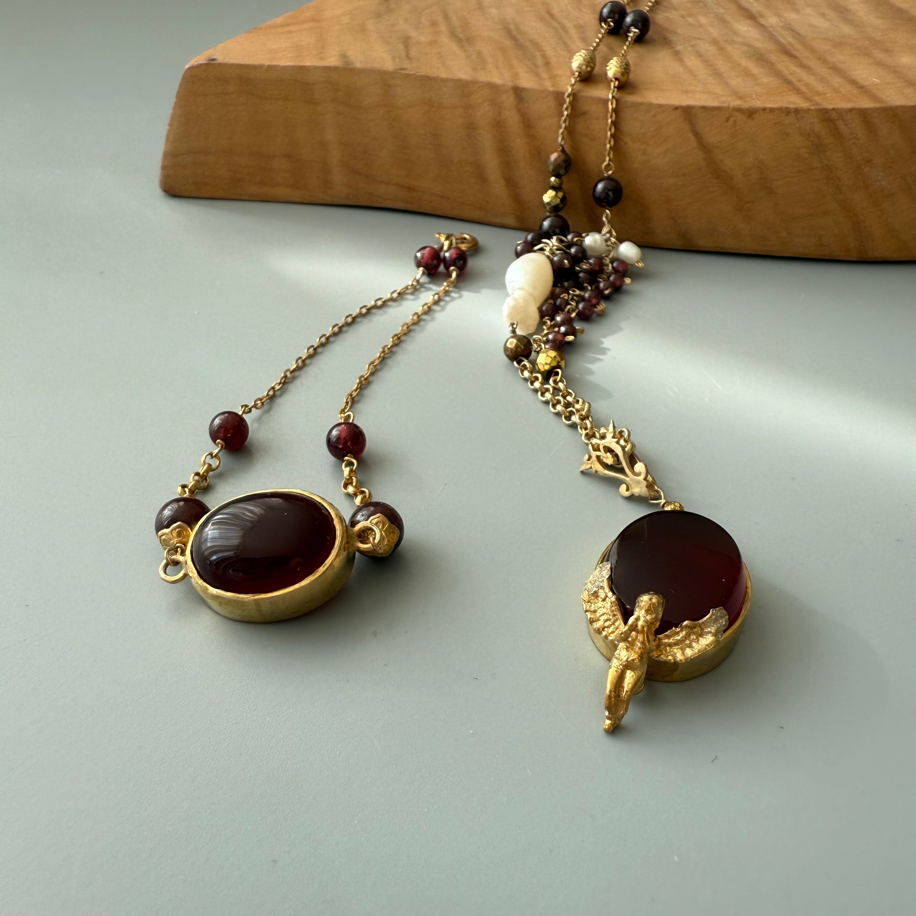 Handmade Gold Plated Silver Necklace with Natural Agate