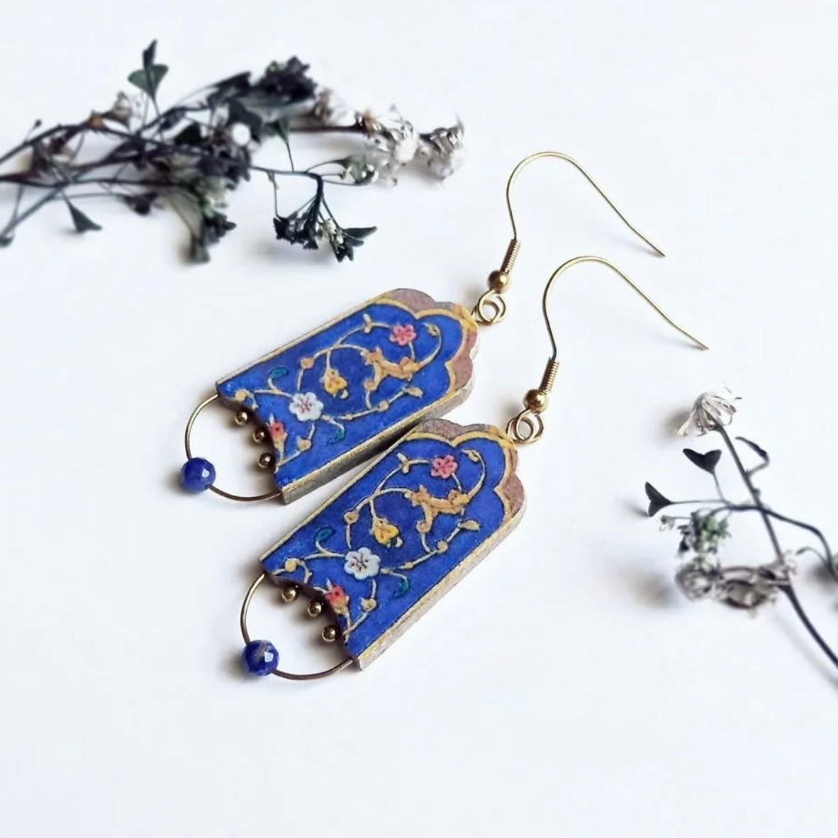 Handmade Earrings with Persian Pattern in Blue