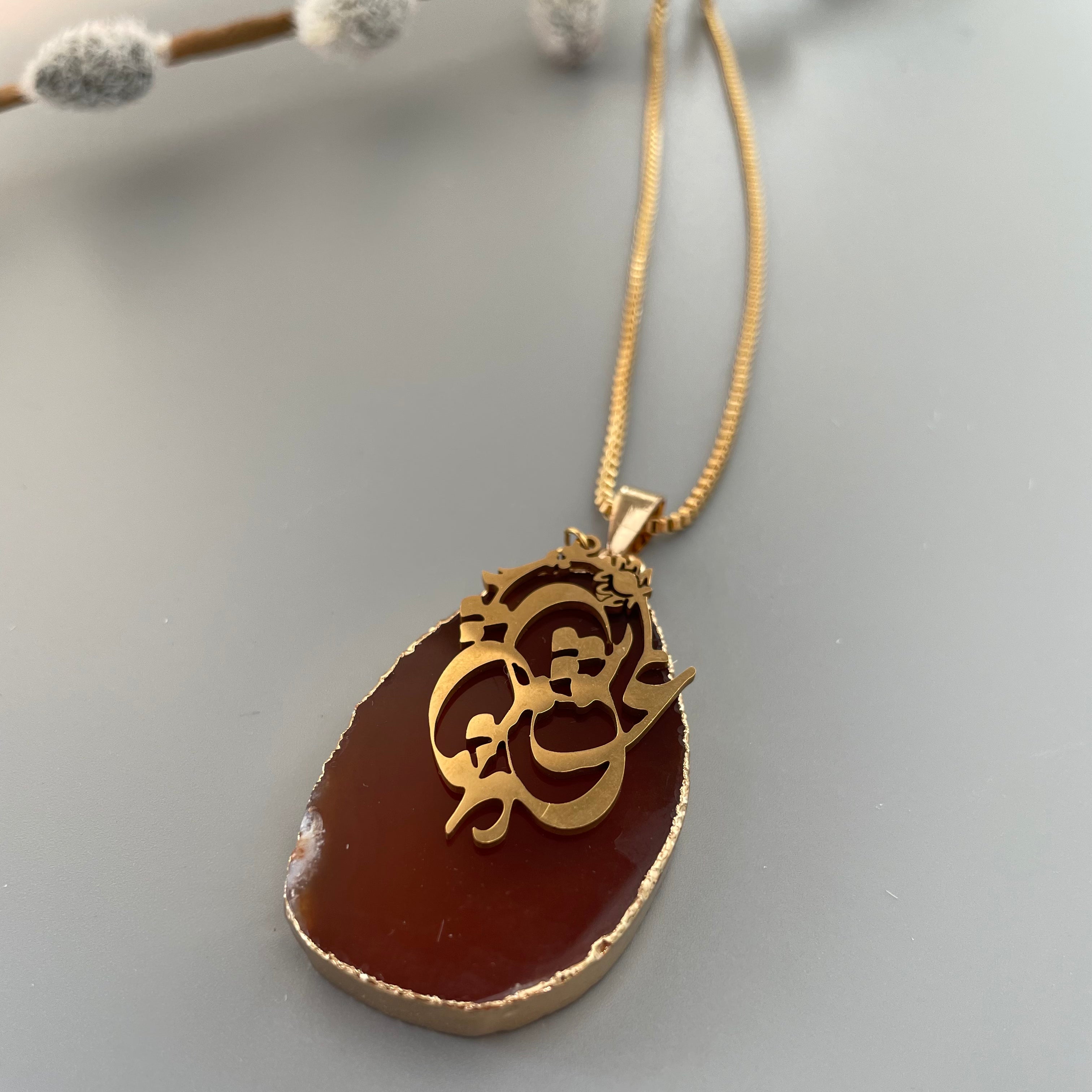 Persian Calligraphy Jewelry-Persian Love Necklace with Druzy Stone: Persian Jewelry-AFRA ART GALLERY