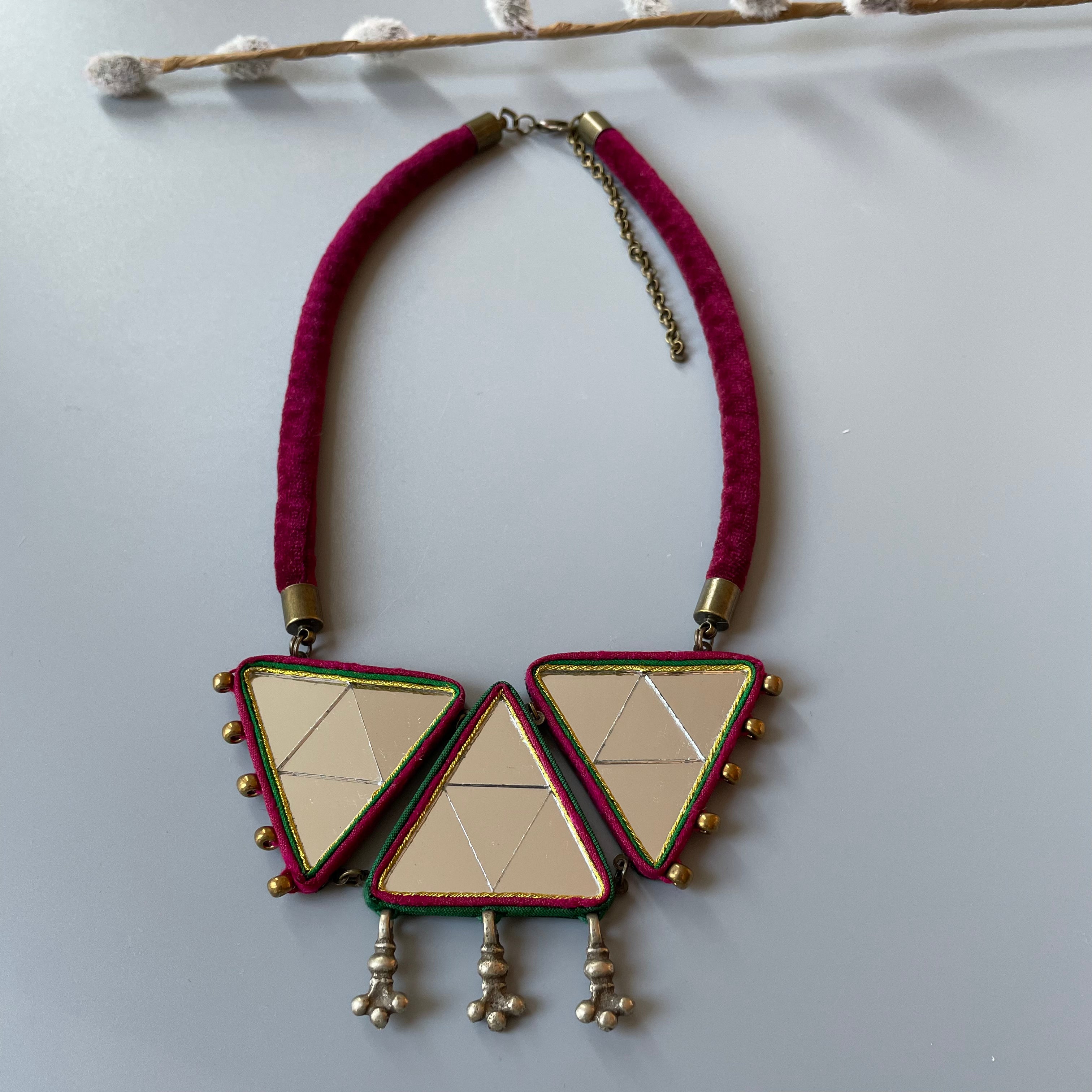 Persian Necklaces-Persian Triangle Mirror Mosaic Necklace: Persian jewelry-AFRA ART GALLERY